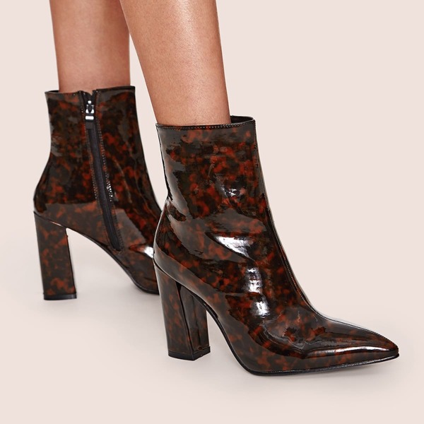 

Tortoiseshell Point Toe Chunky Boots, Multicolor