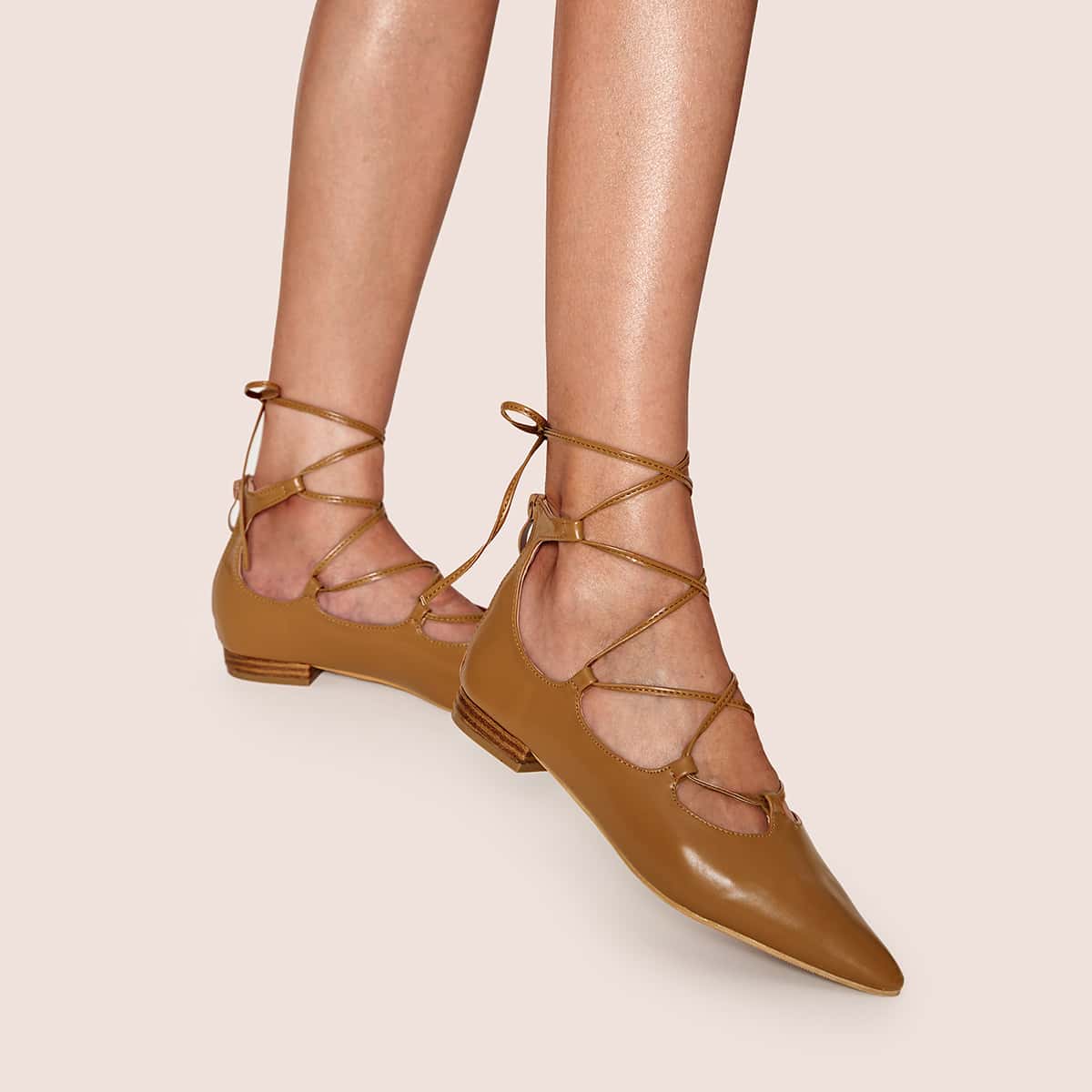 

Lace-up Front Ghillie Flats, Brown