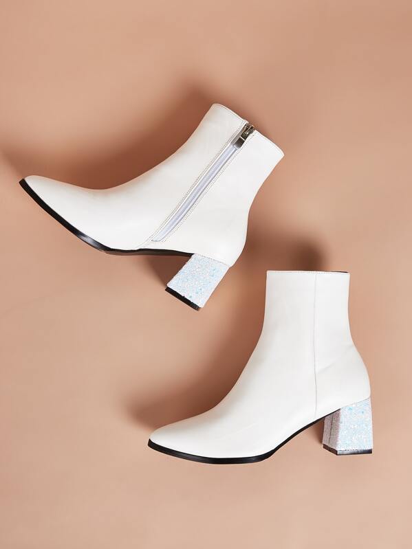 

Point Toe Side Zip Chunky Boots, White