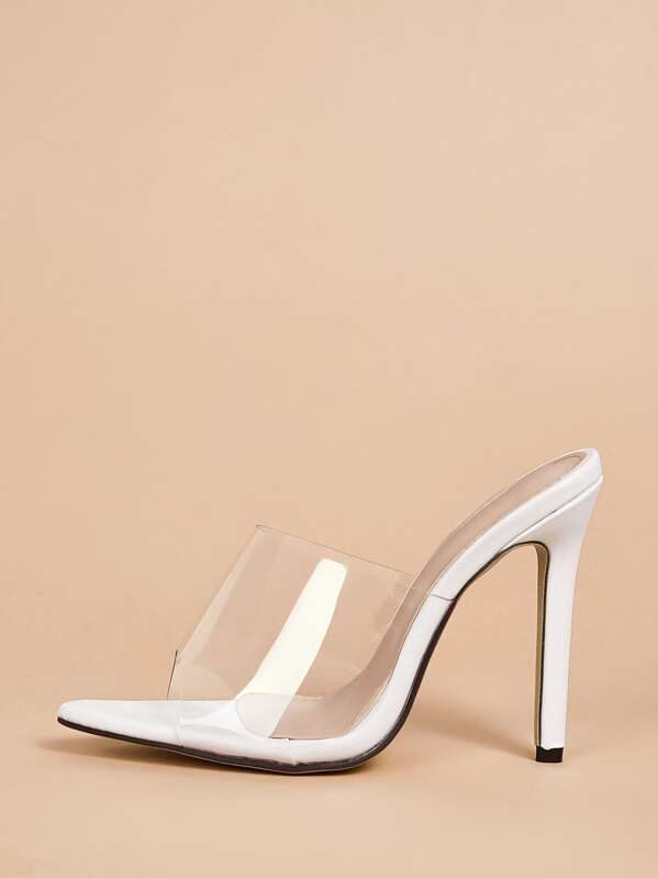 

Peep Toe Clear Stiletto Heeled Mules, White