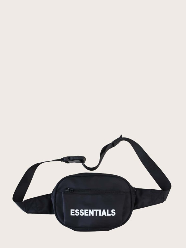 

Men Letter Graphic Release Buckle Bum Bag, Black
