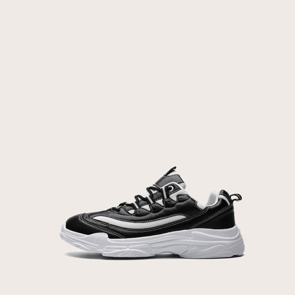 

Men Two Tone Lace-up Front Chunky Sneakers, Black and white