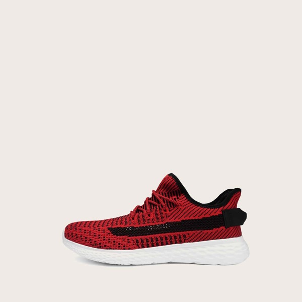 

Men Lace-up Front Knit Trainers, Red