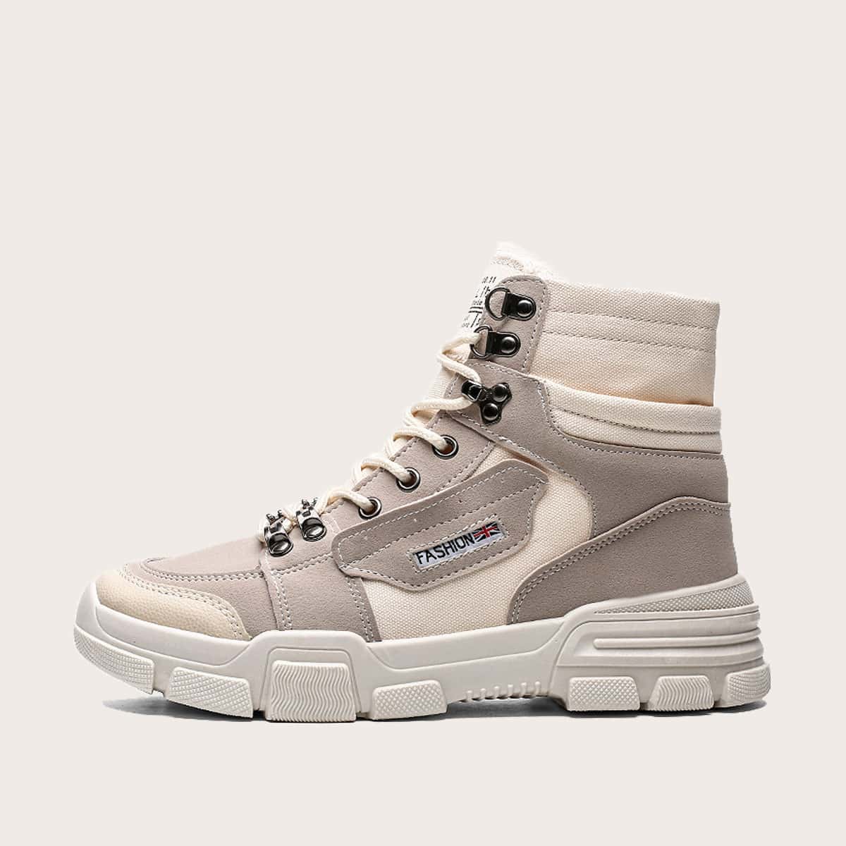 

Guys Letter Graphic Lace-up High Top Boots, Khaki