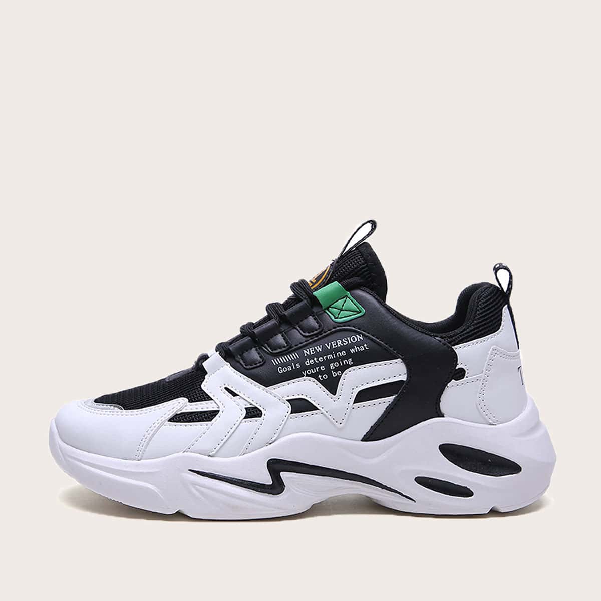 

Guys Lace-up Chunky Sneakers, Black and white