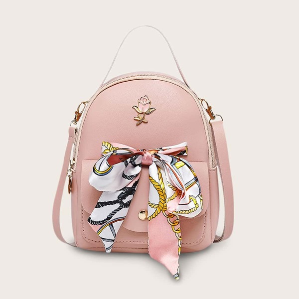 

Bow Decor Pocket Front Backpack, Pink
