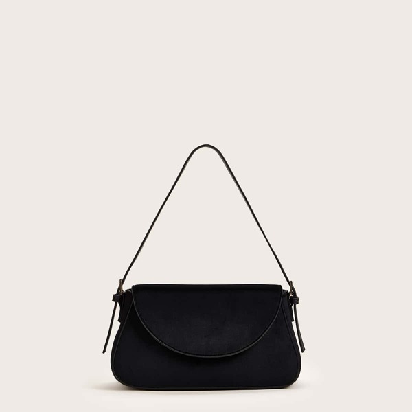 

Velvet Flap Baguette Bag, Black