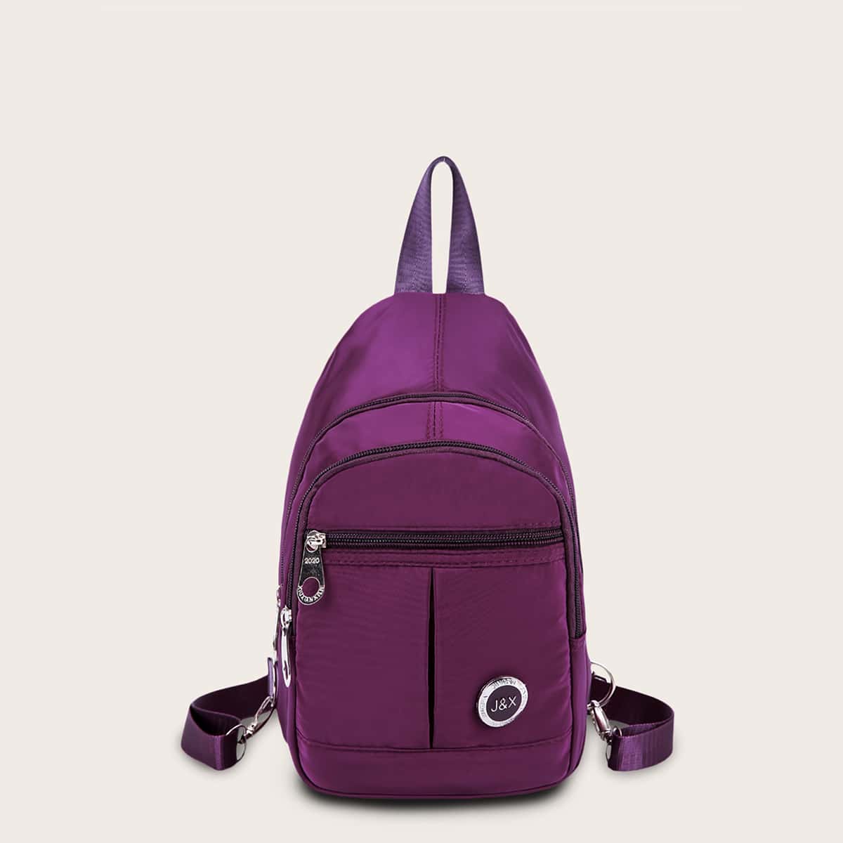 

Pocket Front Nylon Backpack, Purple