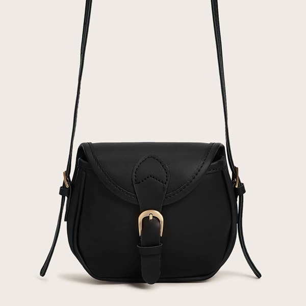 

Buckle Strap Flap Crossbody Bag, Black