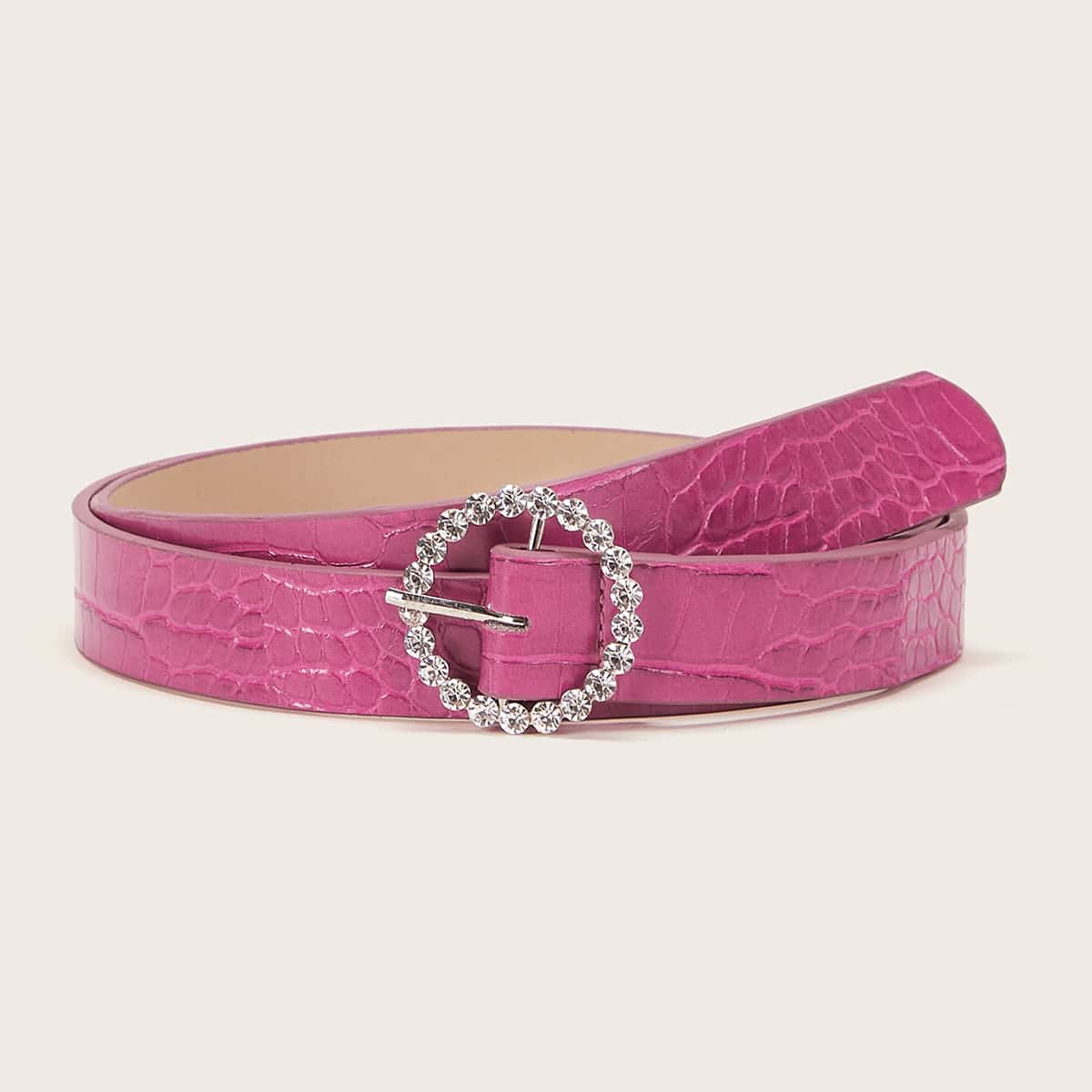 

Rhinestone Decorated Croc Embossed Belt, Hot pink