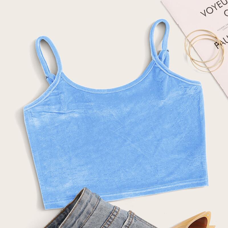 

Solid Velvet Crop Cami Top, Baby blue