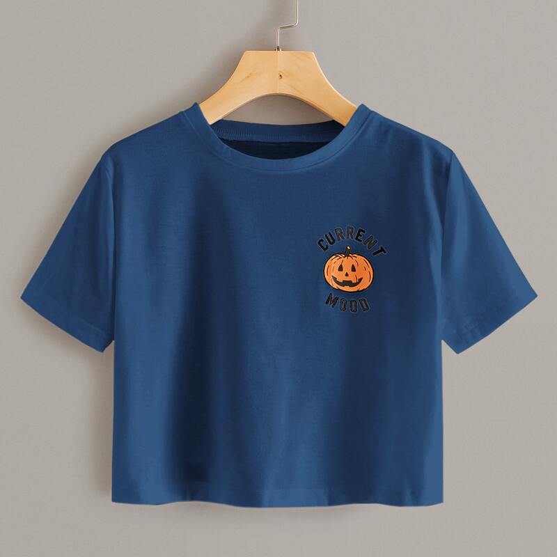 

Halloween Print Short Sleeve Crop Tee, Navy
