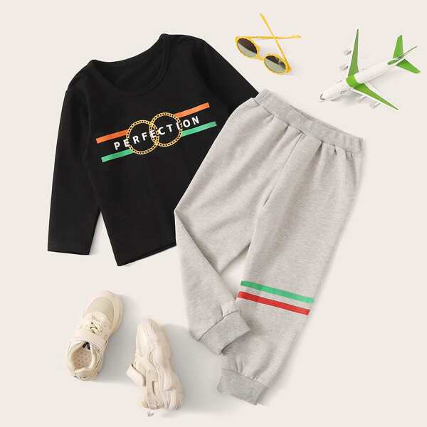 

Toddler Boys Letter Graphic Tee With Sweatpants, Multicolor