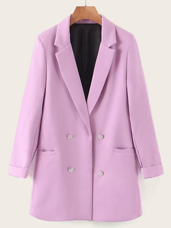 

Double Breasted Pocket Side Blazer, Purple