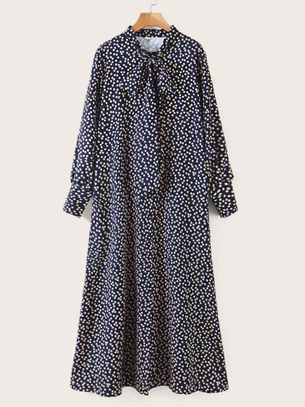 

Polka Dot Button Front Shirt Dress, Navy