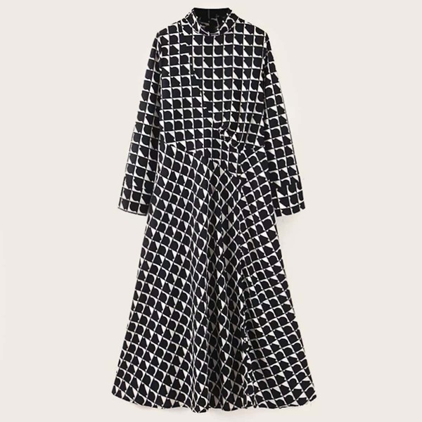 

Plaid Flare Hem Dress, Black and white