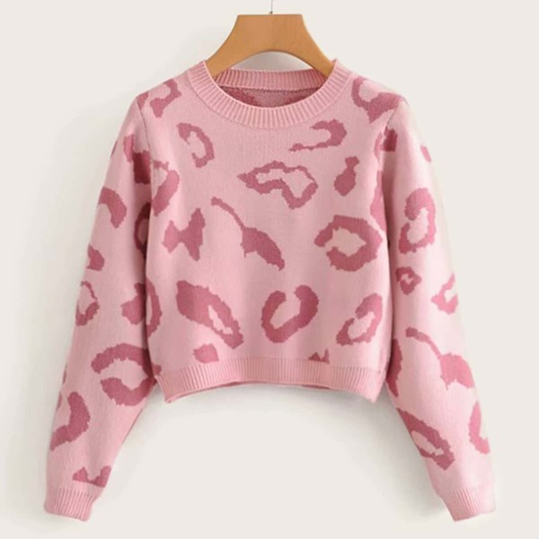 

Leopard Graphic Crop Sweater, Pink