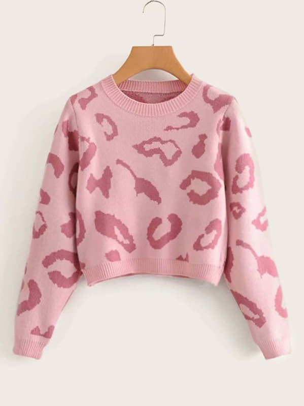 

Leopard Graphic Crop Jumper, Pink