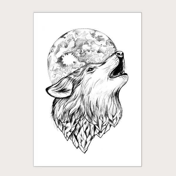 

1sheet Wolf Pattern Tattoo Sticker, Black