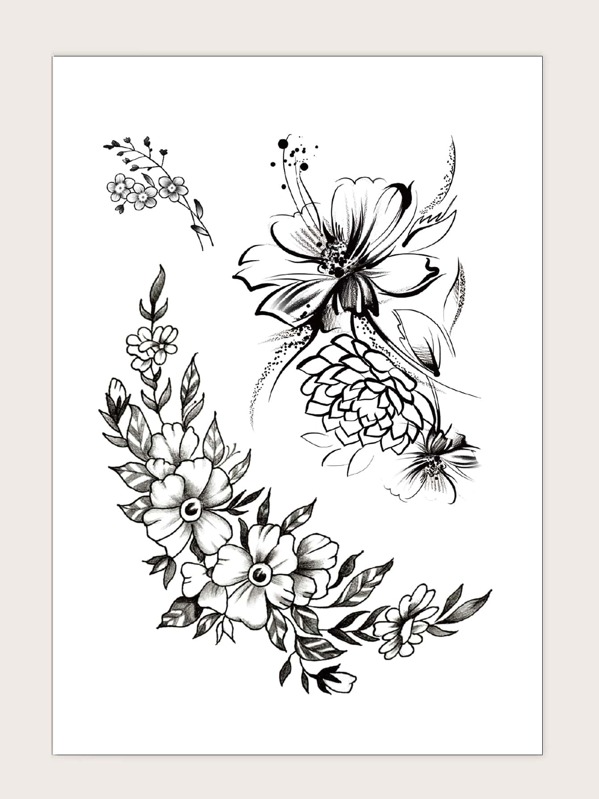 

1sheet Flower Pattern Tattoo Sticker, Black