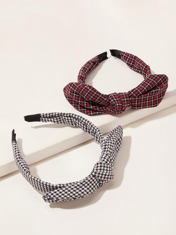 

2pcs Girls Plaid & Houndstooth Pattern Headband, Multicolor