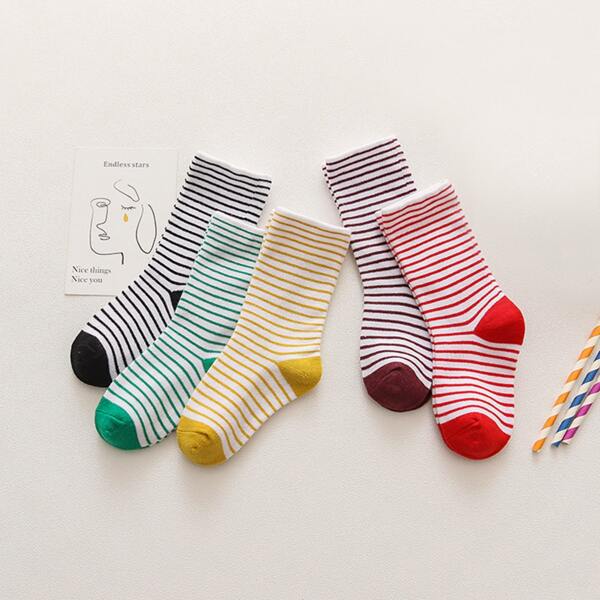 

5pairs Toddler Kids Striped Pattern Socks, Multicolor