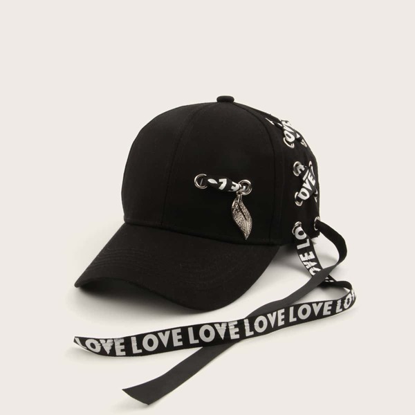 

Men Leaf & Ribbon Decor Baseball Cap, Black