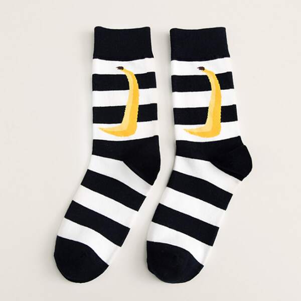 

1pair Men Striped Pattern Socks, Black and white