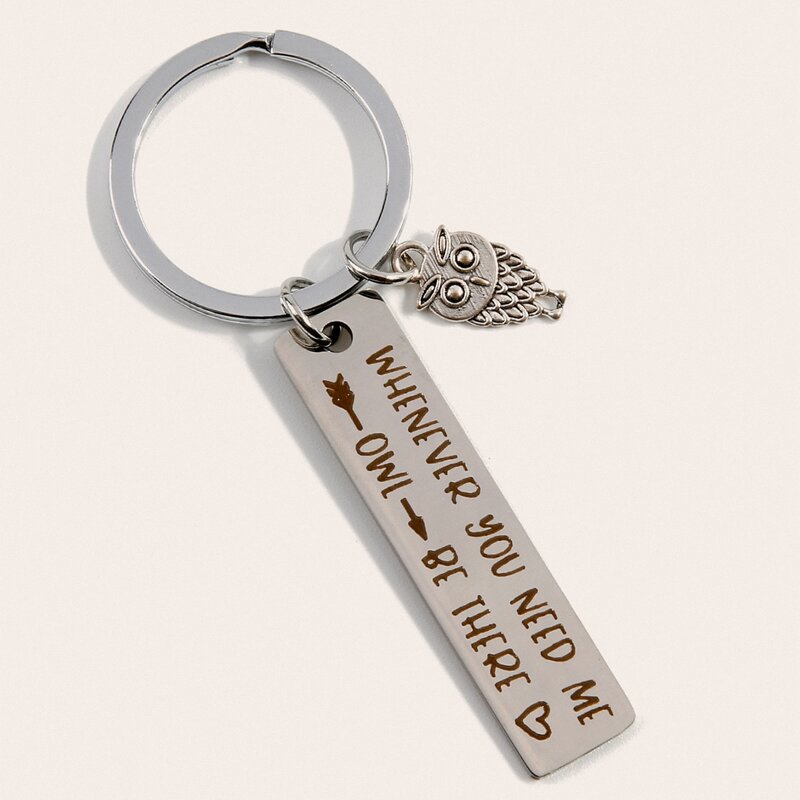 

Owl & Letter Engraved Charm Keychain, Silver
