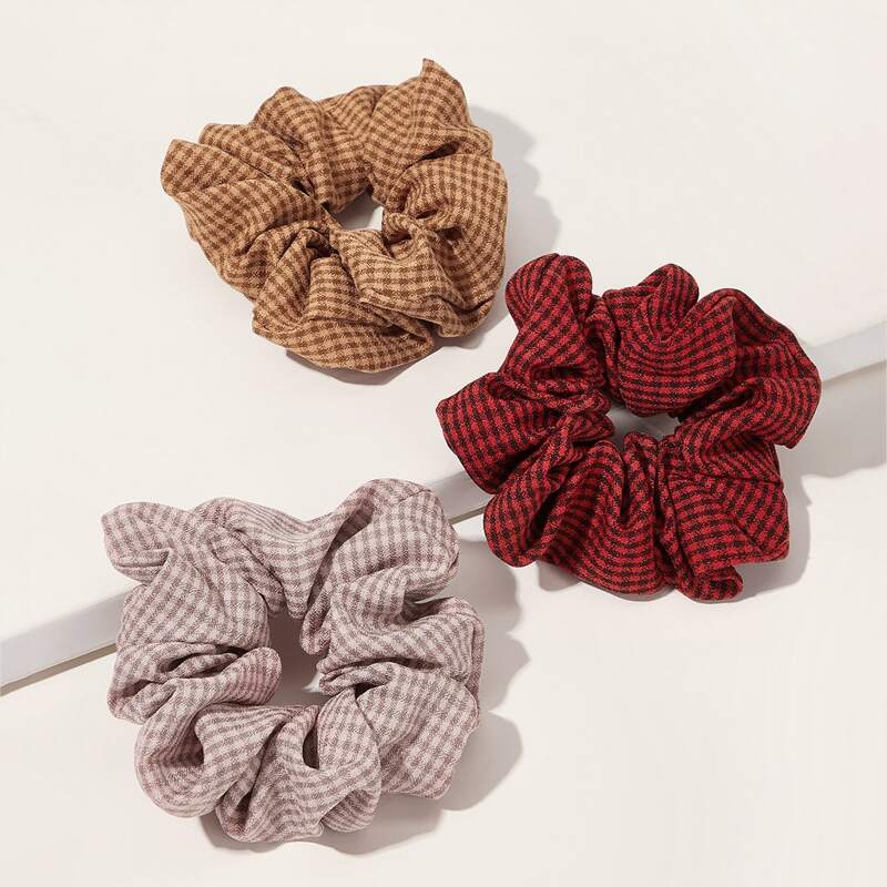 

3pcs Plaid Pattern Scrunchie, Multicolor