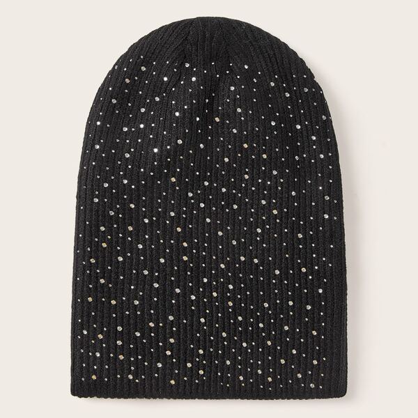 

Rhinestone Decor Knit Beanie, Black