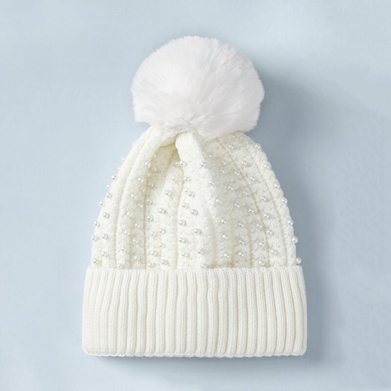 

Faux Pearl Decor Cuffed Beanie, White