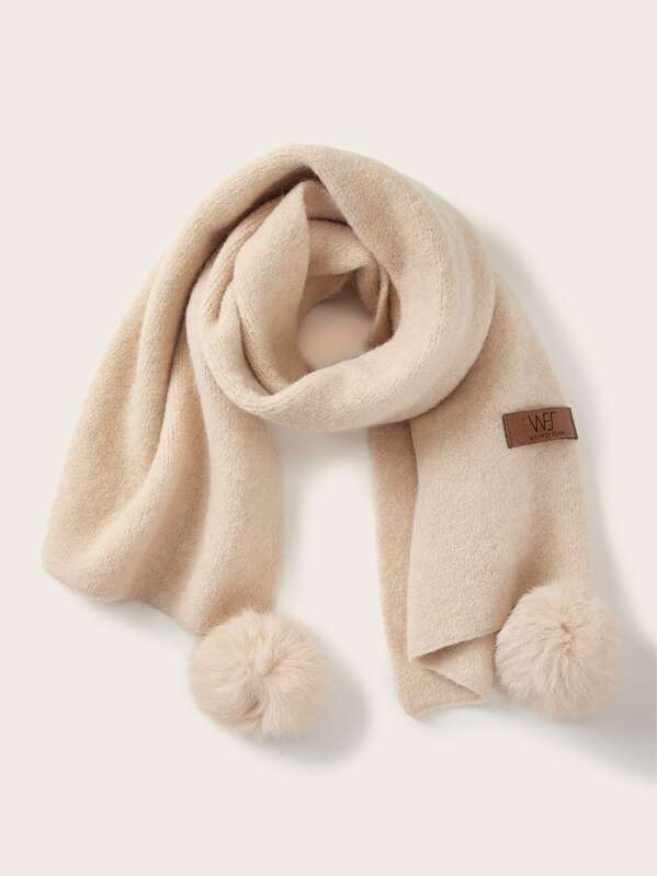 

Fluffy Pom Pom Decor Scarf, Apricot