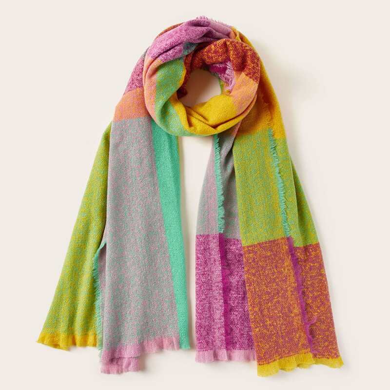 

Color Block Fringe Hem Scarf, Multicolor