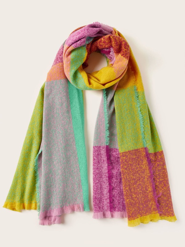 

Color Block Fringe Hem Scarf, Multicolor