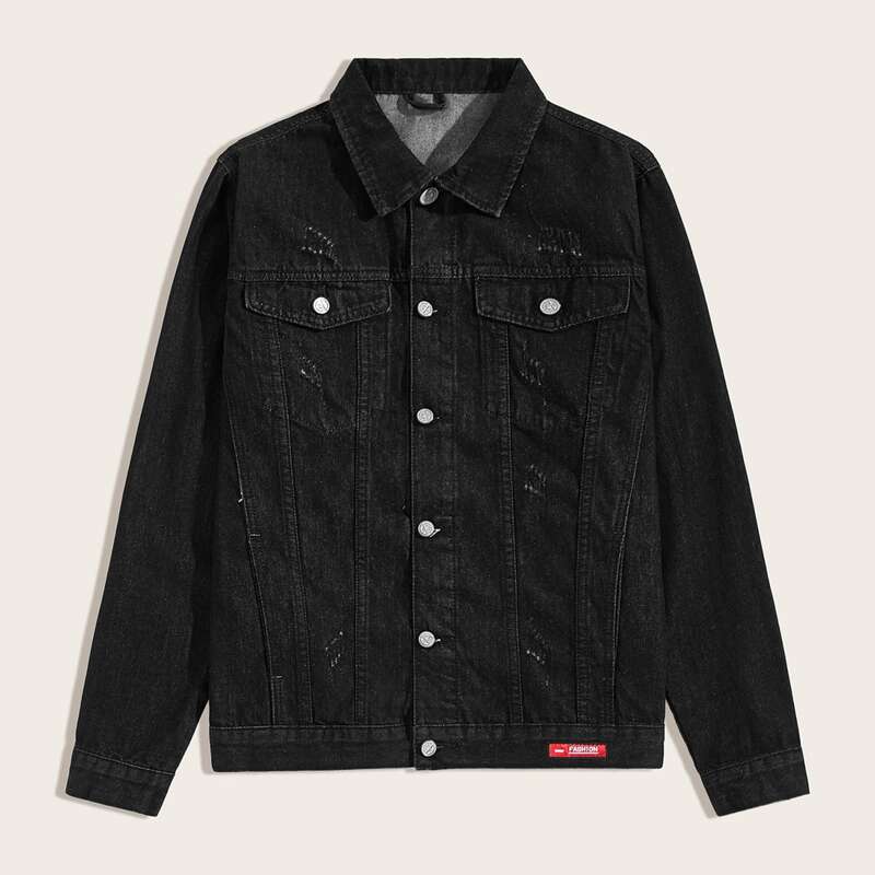 

Guys Pocket Front Denim Trucker Jacket, Black