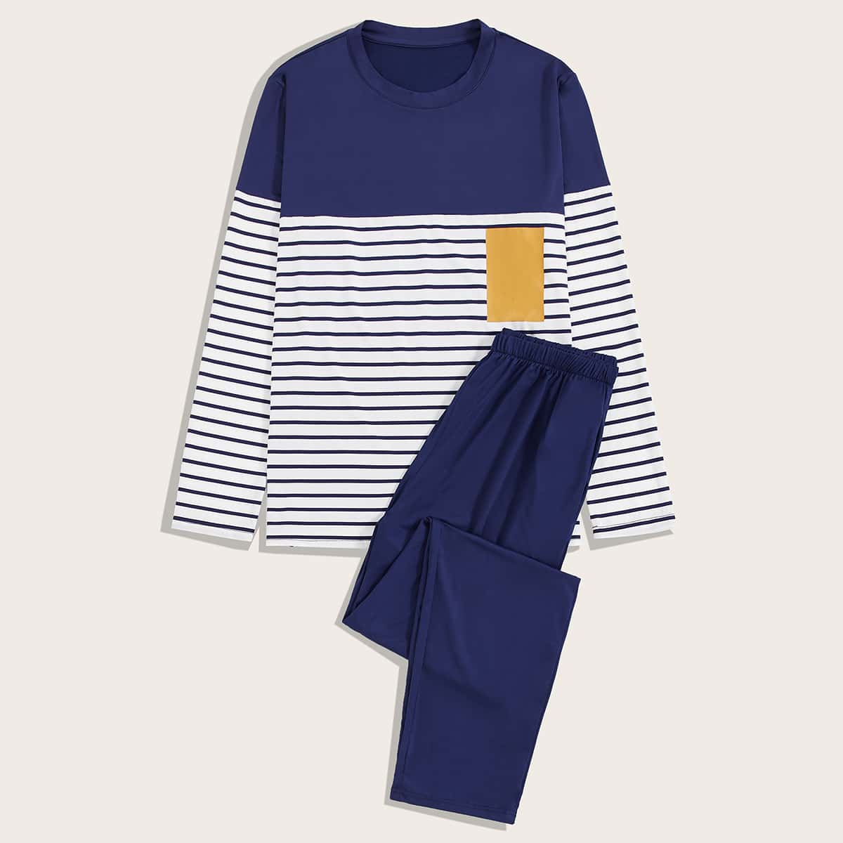 

Guys Color-block Stripe Tee & Pants PJ Sets, Navy