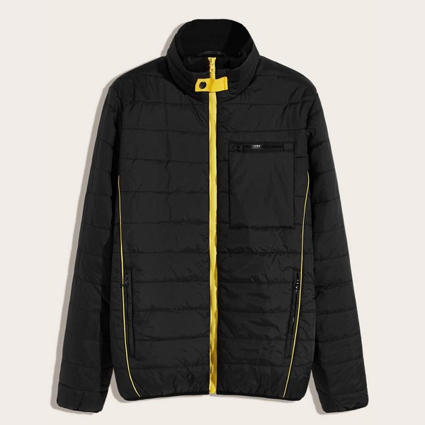 

Men Funnel Neck Zip Up Puffer Coat, Black