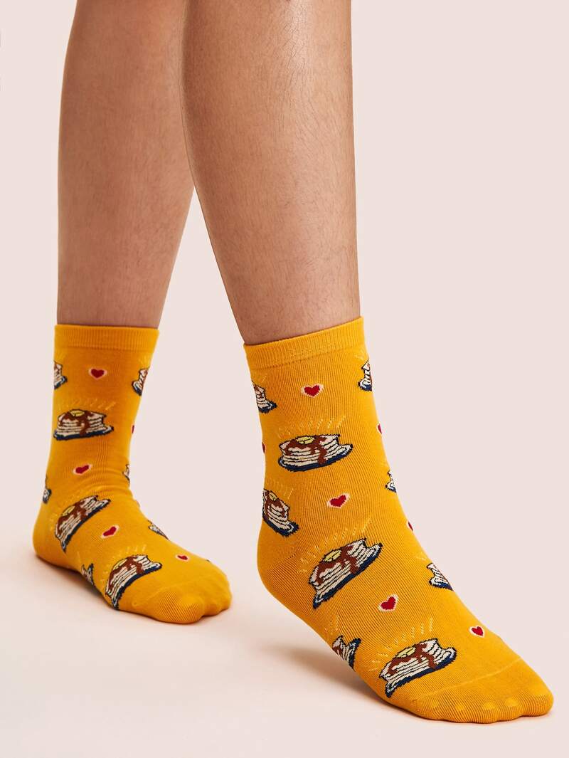

1pair Cake Pattern Socks, Yellow