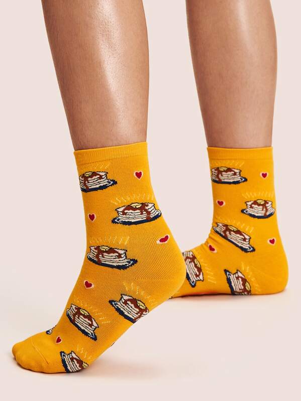 

1pair Cake Pattern Socks, Yellow