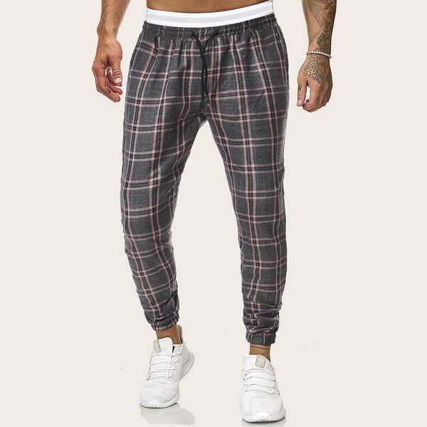 

Men Tartan Plaid Drawstring Sweatpants, Multicolor