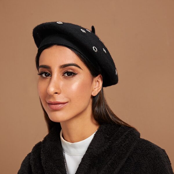 

Grommet Eyelet Detail Berets, Black