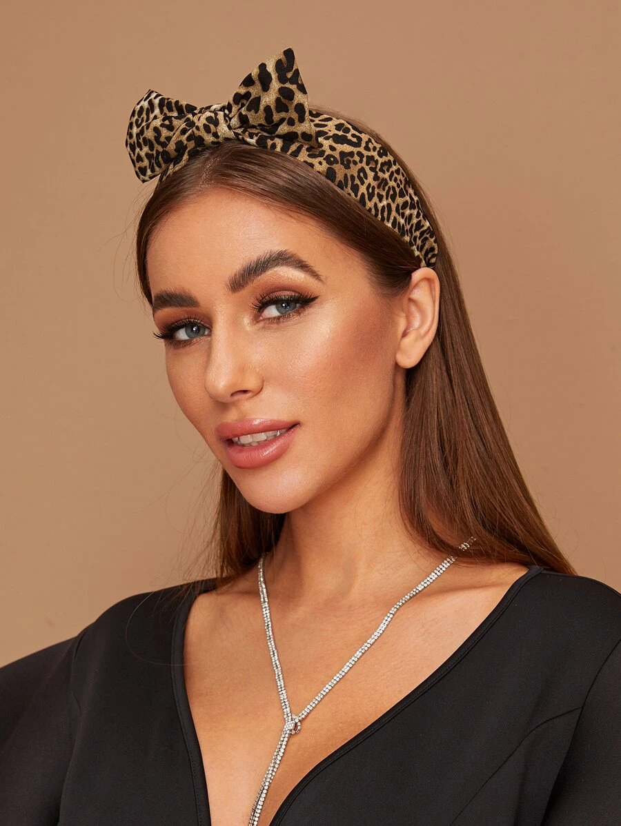 Leopard Print Graphic Bow Knot Decor Headband - Multicolor - View 1