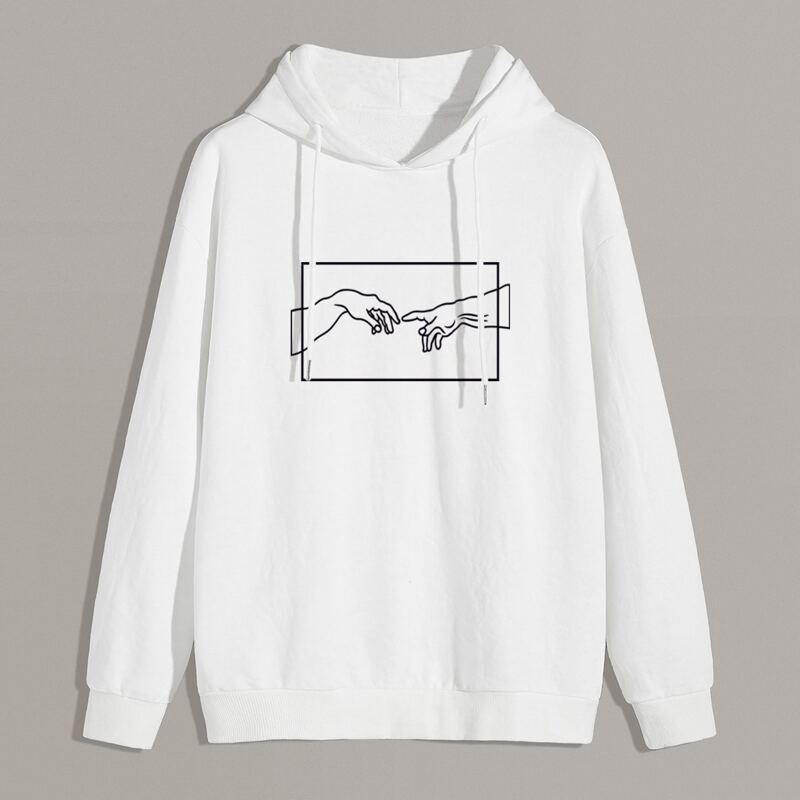 

Guys Hands Print Drawstring Hoodie, White