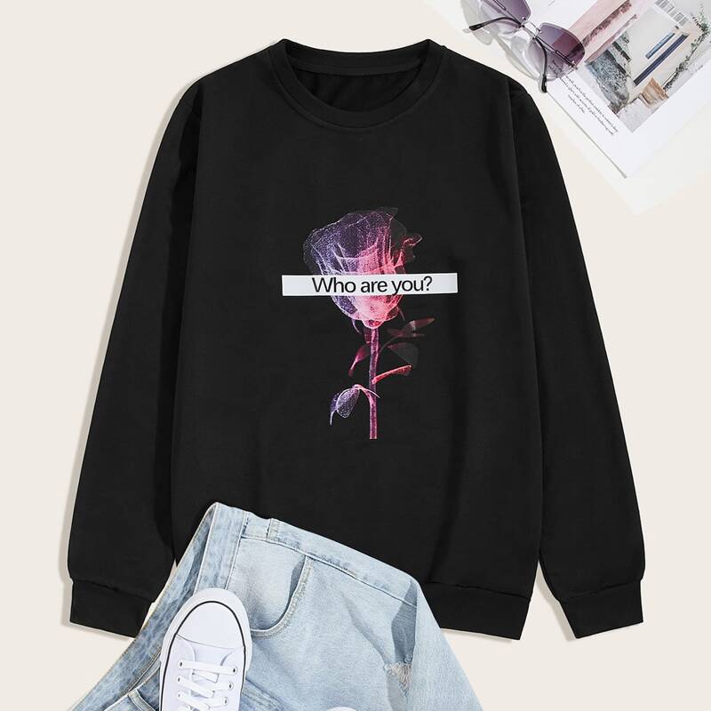 

Guys Letter & Rose Graphic Sweatshirt, Black