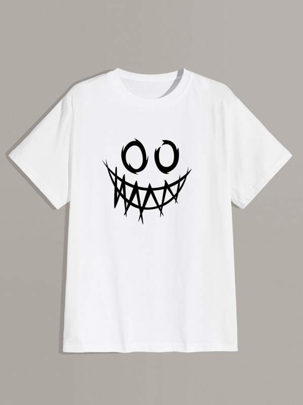 

Men Cartoon Graphic Round Neck Tee, White