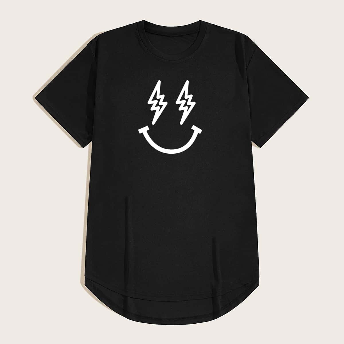 

Guys Graphic Print High Low Tee, Black