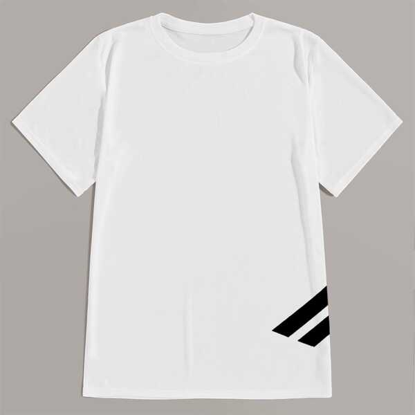 

Men Contrast Stripe Print Tee, White