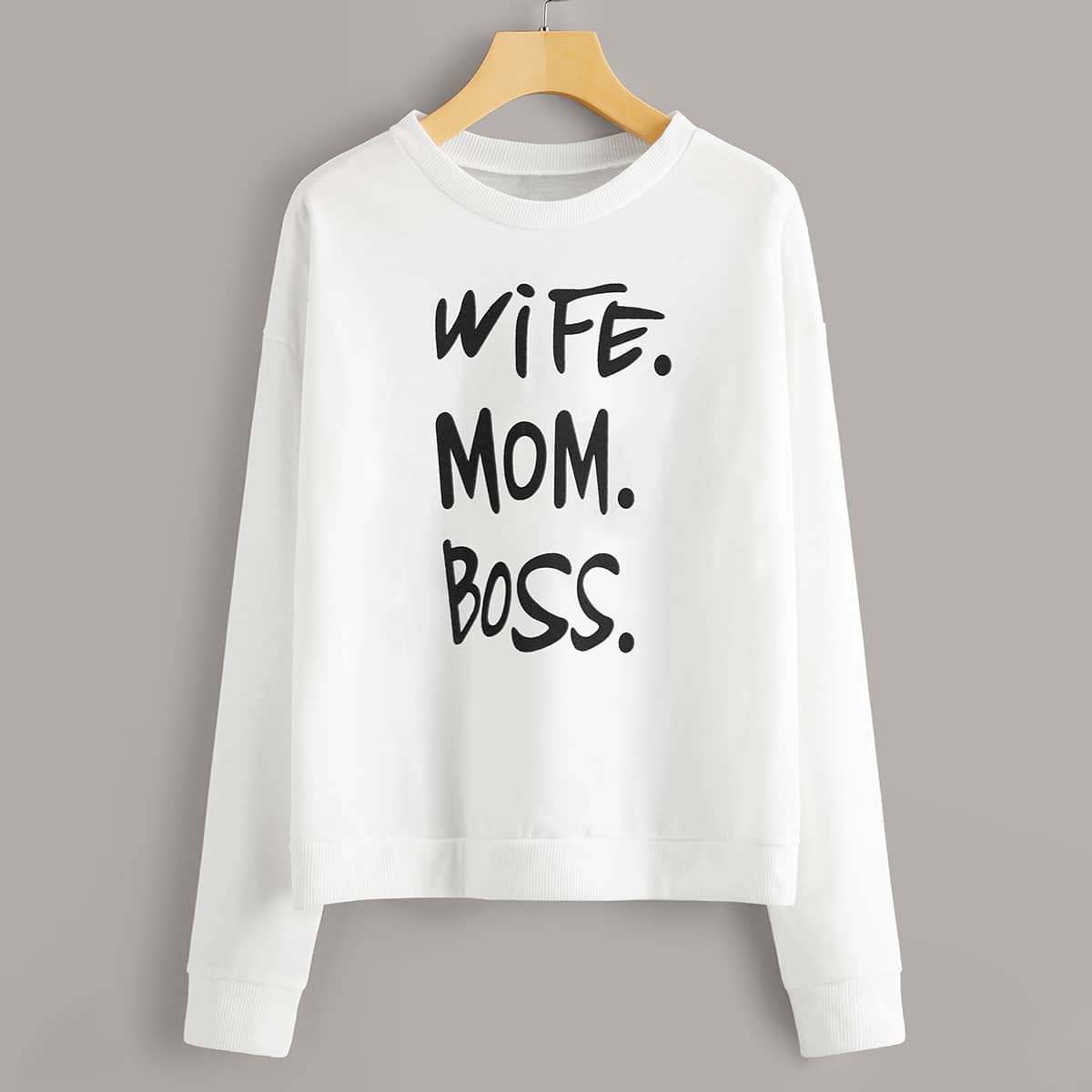 

Drop Shoulder Slogan Graphic Sweatshirt, White