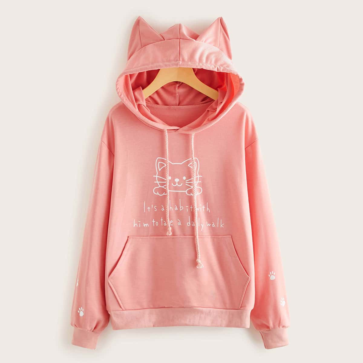 

Cartoon Graphic Drawstring Ear Hoodie, Pink